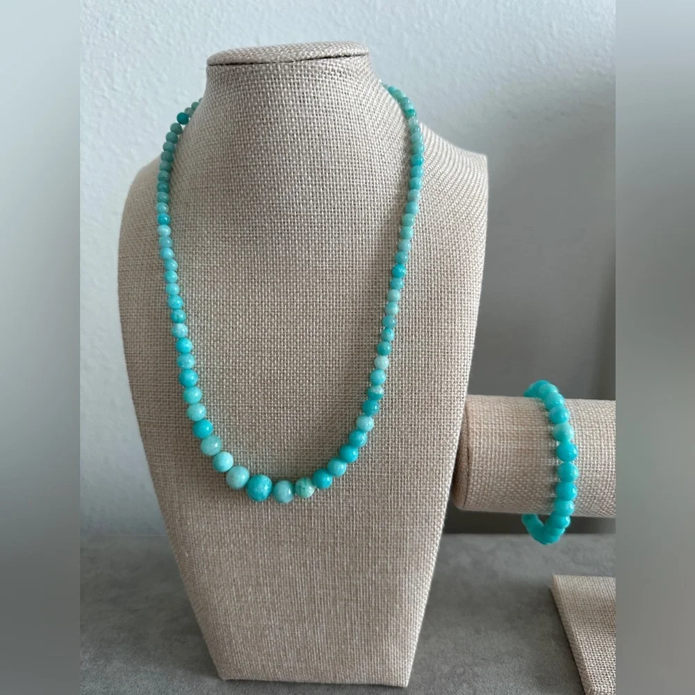Light Amazonite bead necklace & bracelet set by Jay King - Picture 2 of 16